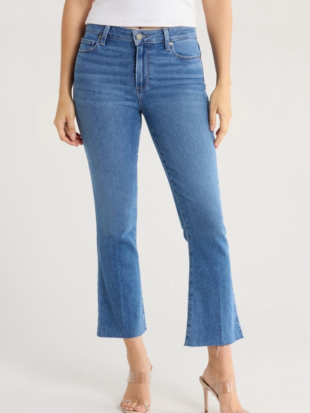 PAIGE Rory Crop Flare Jeans Raw Hem Stretch Denim Size 28